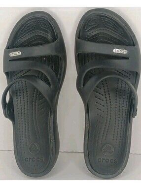 Crocs KADEE Black Open Toe Z-Strap Slide Sandal Shoes US Women Size 8